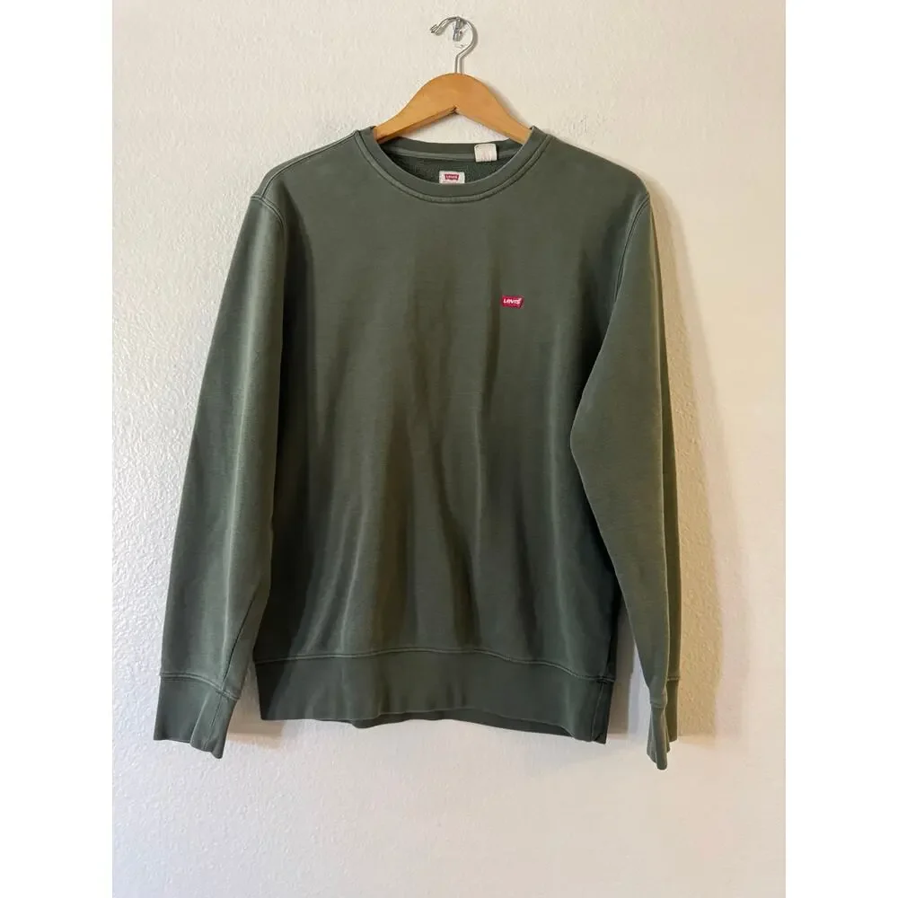 Levi's Men's Crewneck Sweatshirt S Thyme Green Fleece Logo Standard Fit Pullover